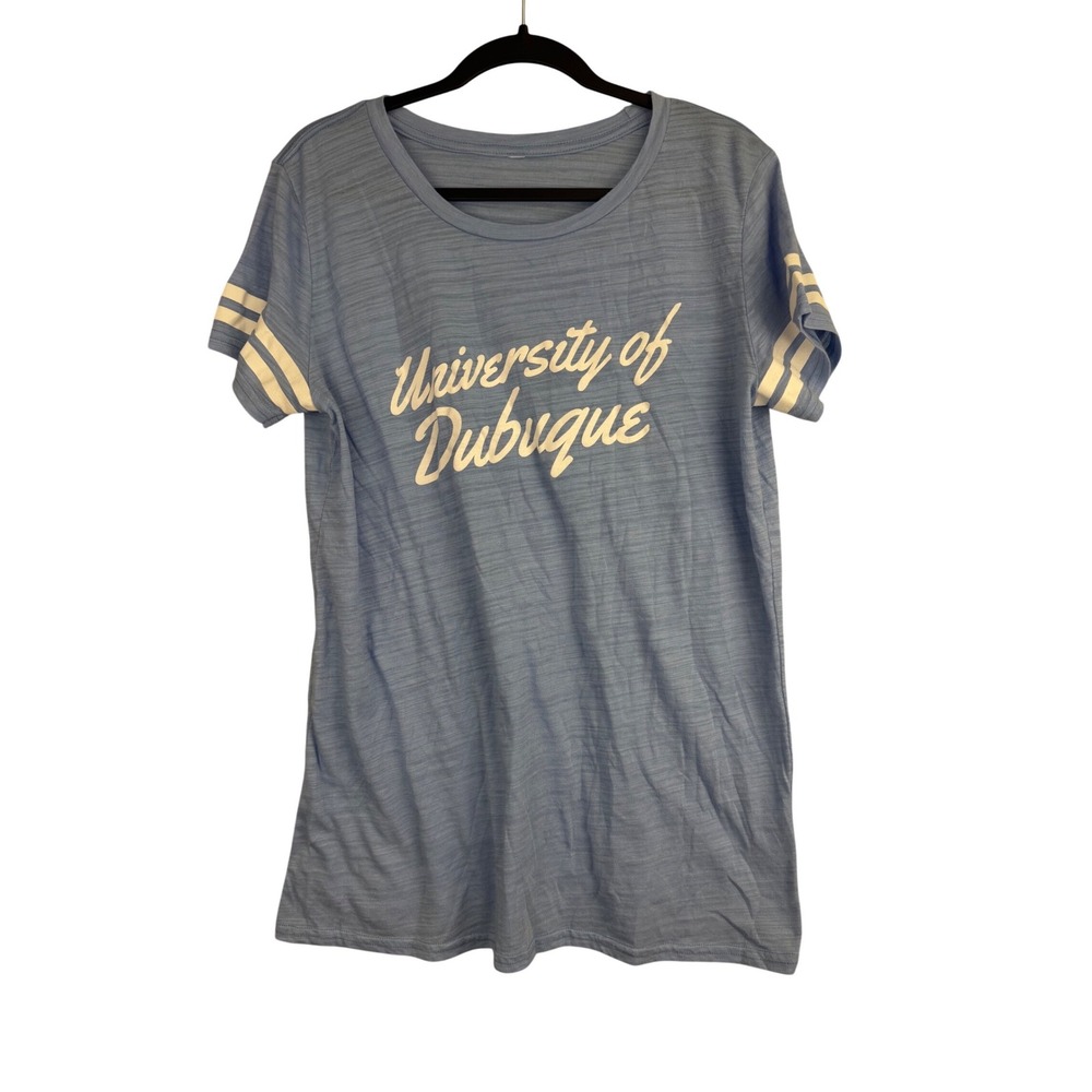 University of Dubuque Blue Varsity Stripe Graphic T-Shirt XL Flaw